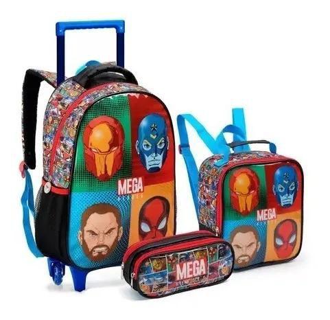 Imagem de Kit Mochila Escolar Super Heroes Rodinha Vingadores Guerra G