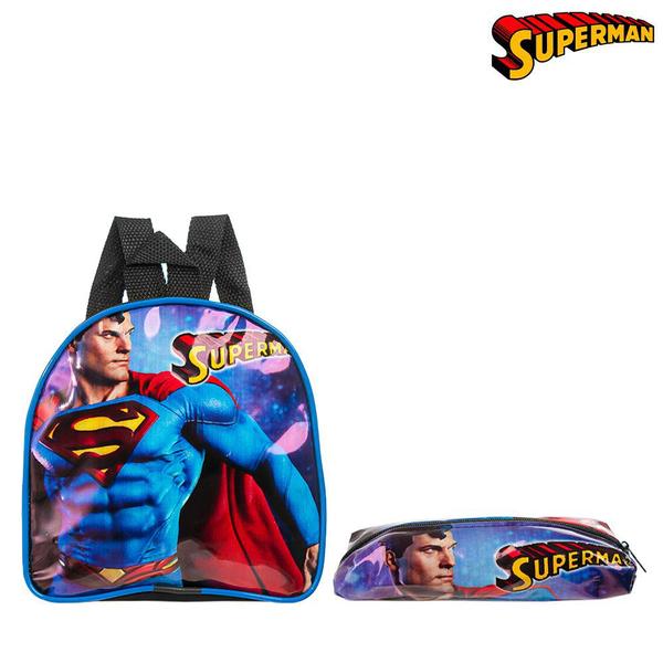 Imagem de Kit Mochila Escolar Super Homem Herois Meninos Costas