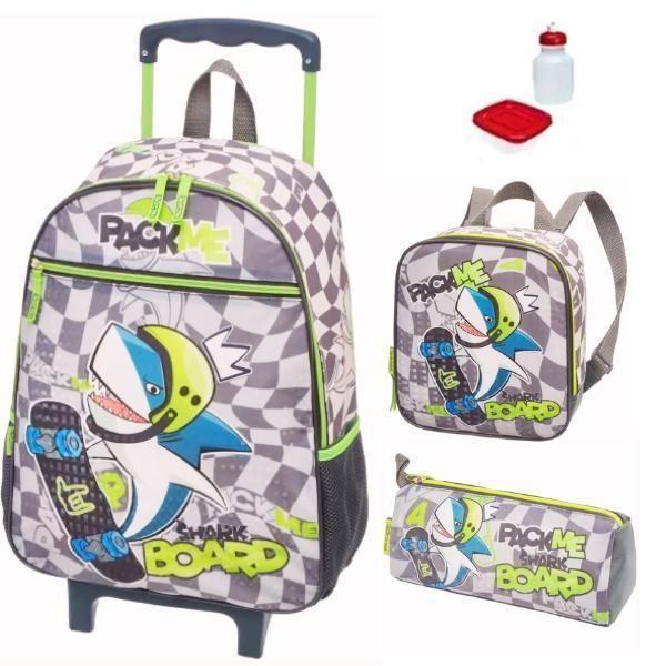 Imagem de Kit Mochila Escolar Tubarão Shark Infantil Rodinhas Tam G