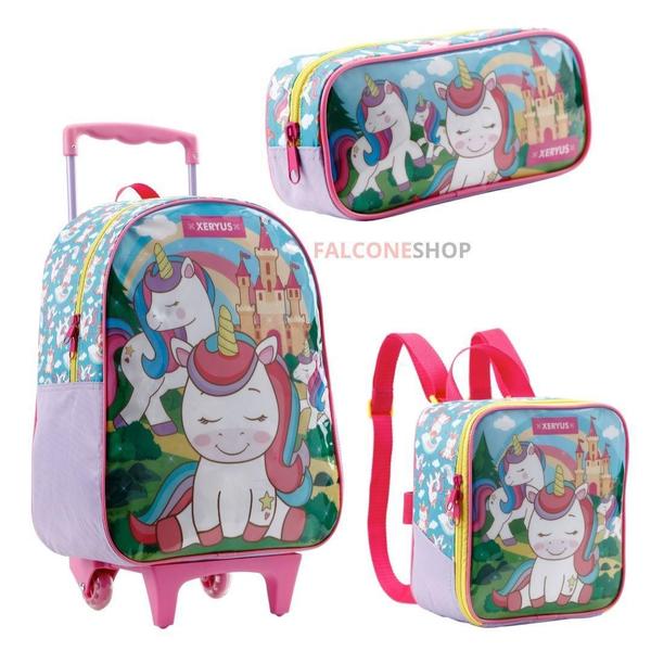 Imagem de Kit Mochila Escolar Unicórnio com Rodas - Lilás - 18L