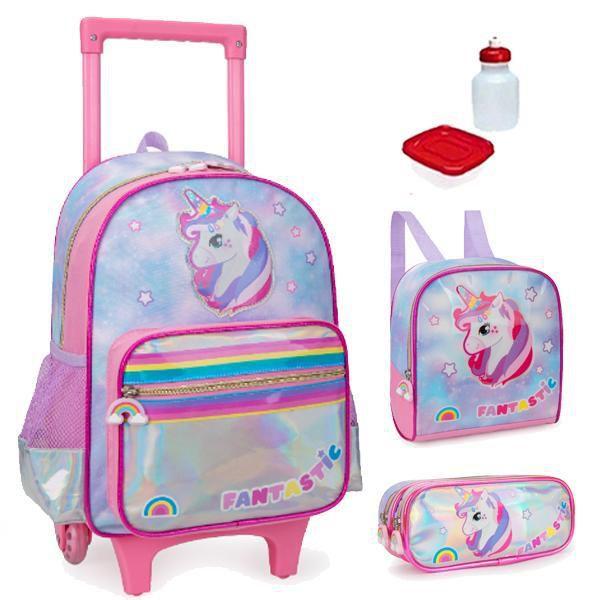 Imagem de Kit Mochila Escolar Unicórnio Fantastic Rodinhas G Infantil