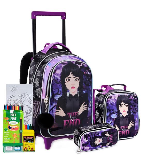 Imagem de Kit Mochila Estojo e Lancheira Vampirinha Dark Gótica Meninas Preto e Lilás