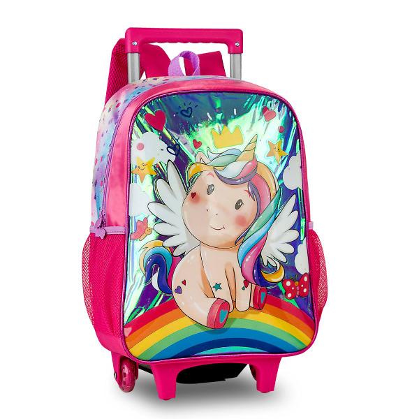 Imagem de Kit Mochila Estojo Lancheira Infantil Unicórnio Rodinhas Menina Escolar