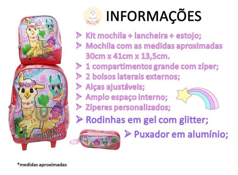 Imagem de Kit Mochila Feminina Infantil Estampada Brilhos + Lancheira