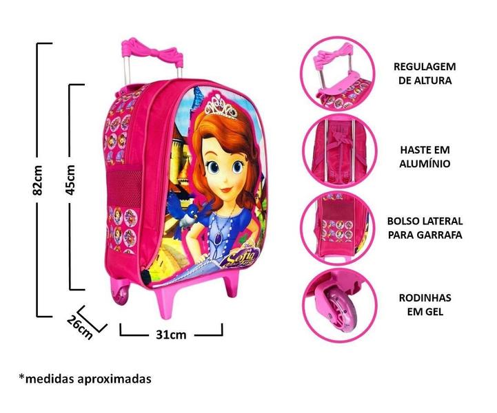 Imagem de Kit Mochila Feminina Infantil Rodinhas Princesa Sofia