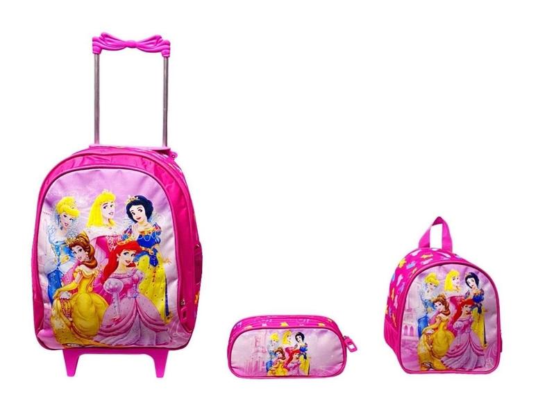 Imagem de Kit Mochila Feminina Infantil Rodinhas Princesas Lancheira E