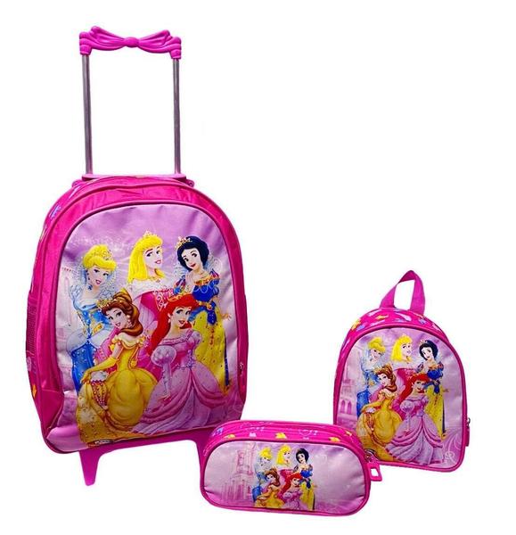 Imagem de Kit Mochila Feminina Infantil Rodinhas Princesas Lancheira E