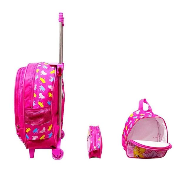 Imagem de Kit Mochila Feminina Infantil Rodinhas Princesas Lancheira E