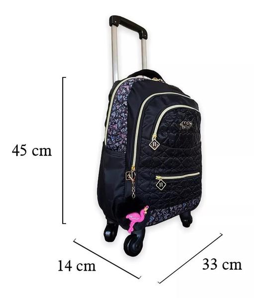 Imagem de Kit Mochila Feminina Rodinha 360 + Lancheira + Estojo Preta