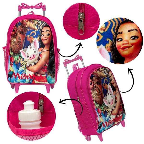 Imagem de Kit Mochila Feminina Rodinha com Lancheira Infantil Moana