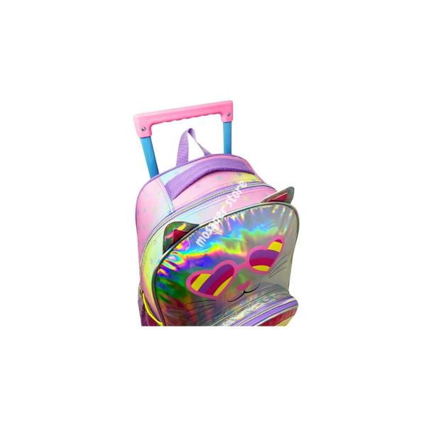 Imagem de Kit Mochila Feminino Rodinhas Gato Colorido Lancheira Estojo