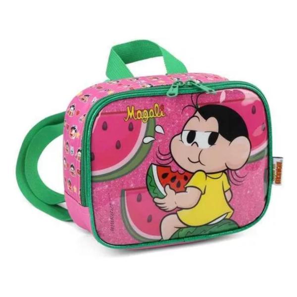 Imagem de Kit Mochila Grande Com Rodinha Lancheira Magali Rosa