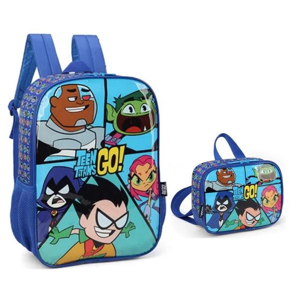 Imagem de Kit Mochila Grande Costas E Lancheira Infantil Teen Titans