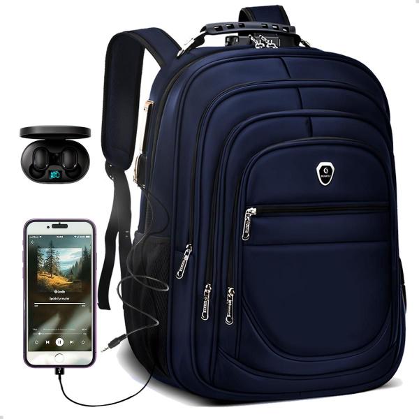 Imagem de Kit Mochila Grande Executiva Espaço Notebook + Fone de Ouvido Bluetooth Musica