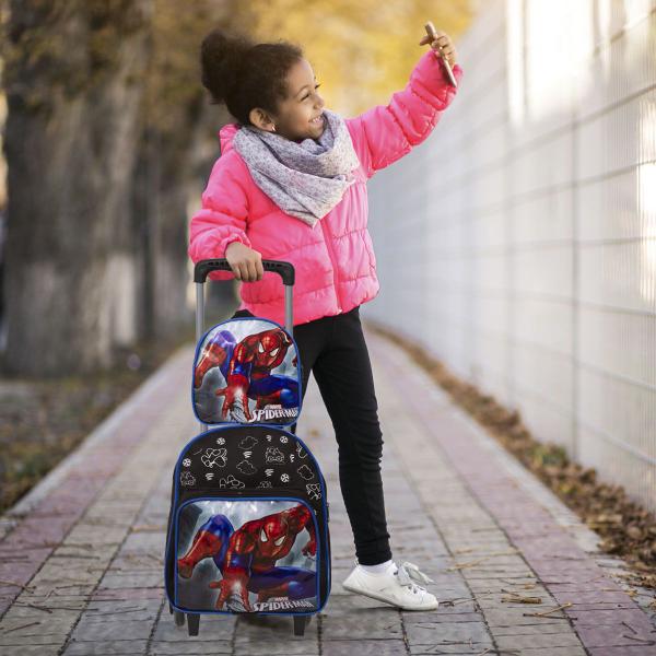 Imagem de Kit Mochila Homem Aranha Creche de Rodinhas Preta Passeio