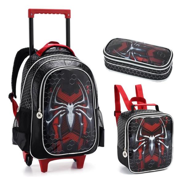 Imagem de Kit Mochila Homem Aranha Spider Rodinhas Infantil Escolar