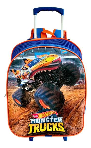 Imagem de Kit Mochila Hot Wheels Monster Truck Tiger Shark Rodinhas G