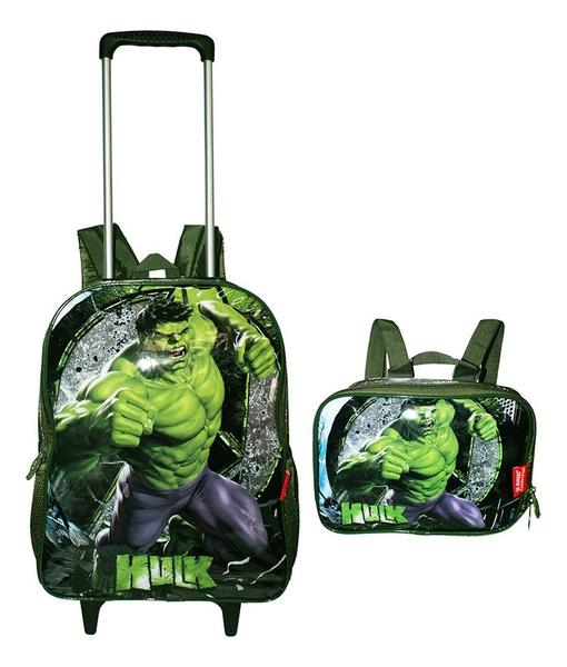 Imagem de Kit Mochila Hulk Vingadores Infantil Costas Lancheira Escol 