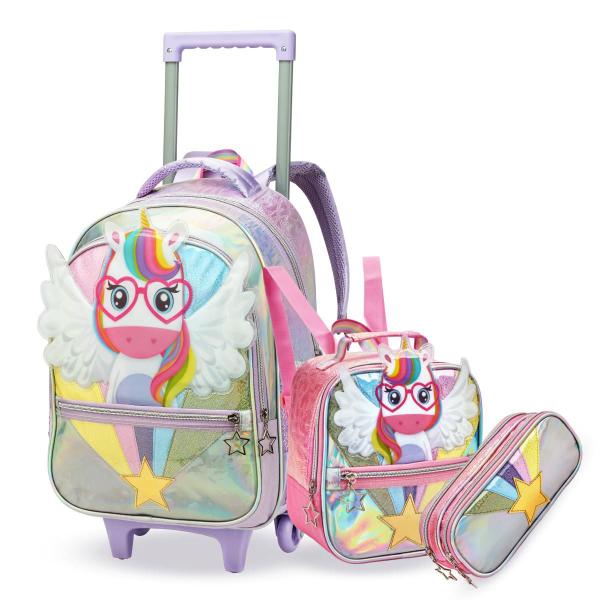 Imagem de Kit Mochila Infantil 16 + Estojo + Lancheira Unicórnio Pop Dlx