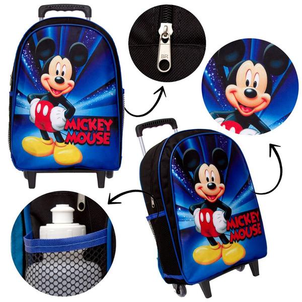 Imagem de Kit Mochila Infantil 3d Mickey Mouse Disney Com Rodinhas