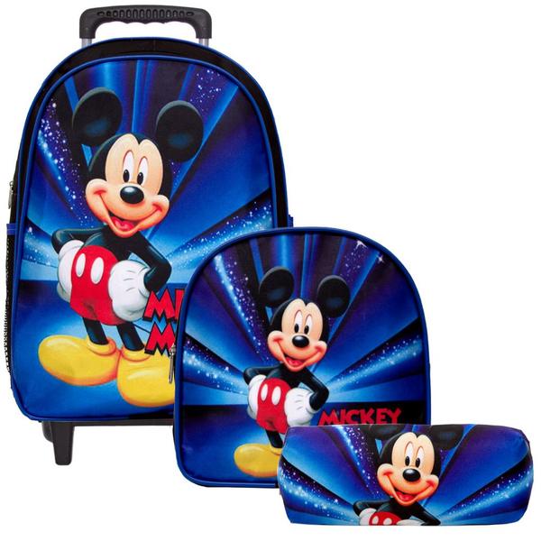 Imagem de Kit Mochila Infantil 3d Mickey Mouse Disney Com Rodinhas