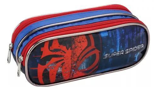 Imagem de Kit Mochila Infantil Aranha Super Spider Azul Rodinhas Tam G