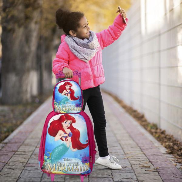 Imagem de Kit Mochila Infantil Ariel de Rodinhas Passeio Creche Aula