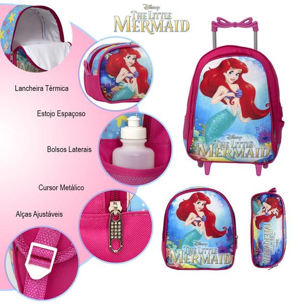 Imagem de Kit Mochila Infantil Ariel de Rodinhas Passeio Creche Aula