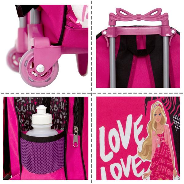 Imagem de Kit Mochila Infantil Barbie Rodinha Estojo Lancheira Rosa