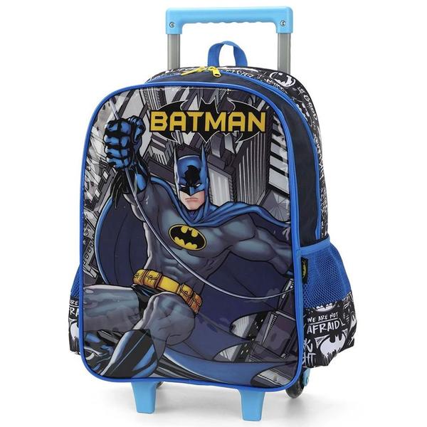 Imagem de Kit Mochila Infantil Batman Homem Morcego Rodinhas Reforçada Tam G Com Lancheira Térmica