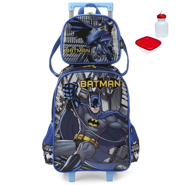 Kit Mochila Infantil Batman Homem Morcego Rodinhas Reforçada Tam G Com Lancheira Térmica - Luxcel Imagem de Kit Mochila Infantil Batman Homem Morcego Rodinhas Reforçada Tam G Com Lancheira Térmica
