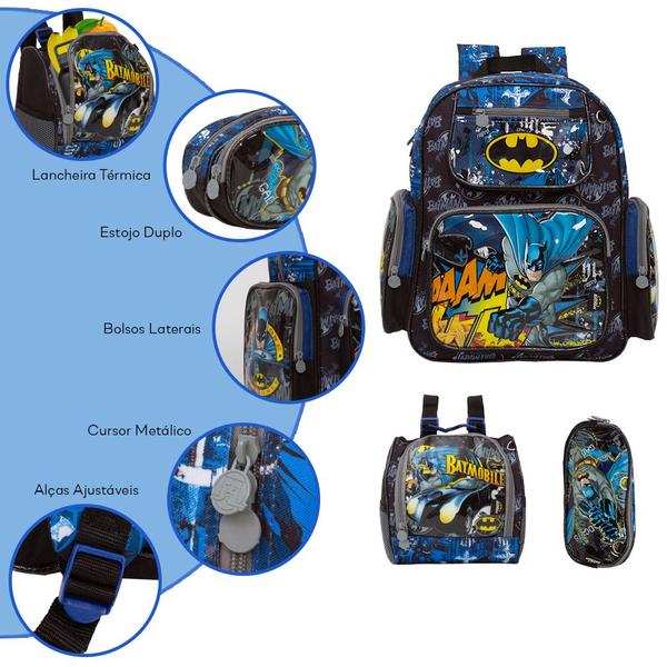 Imagem de Kit Mochila Infantil Batman + Lancheira Térmica + Estojo