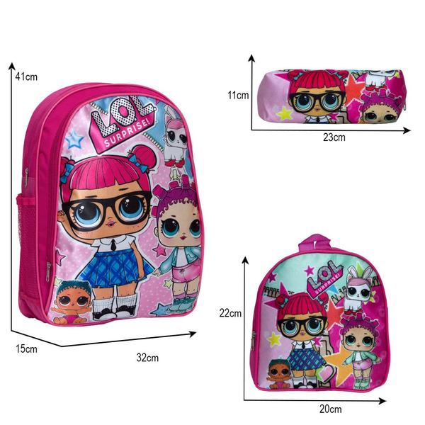 Imagem de Kit Mochila Infantil Bolsa Escolar Lol Surprise de Costas