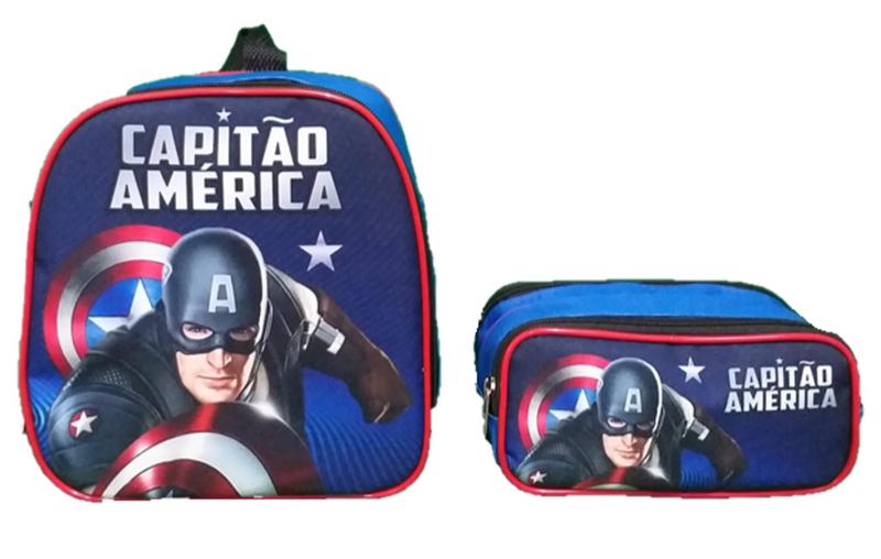 Imagem de Kit Mochila Infantil Capitão América Azul