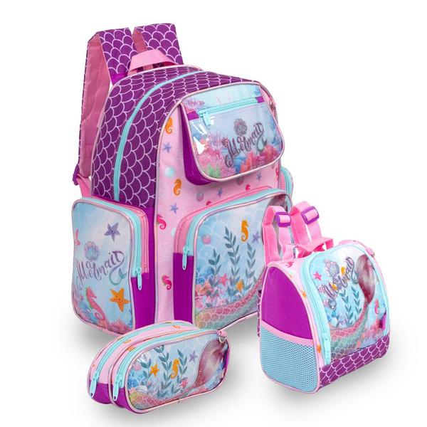 Imagem de Kit Mochila Infantil Com Lancheira Térmica Sereia Lançamento