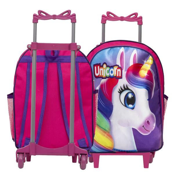 Imagem de Kit Mochila Infantil Com Rodinha Unicórnio Envio Imediato