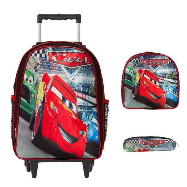 Imagem de Kit Mochila Infantil Com Rodinhas Carros Envio Imediato