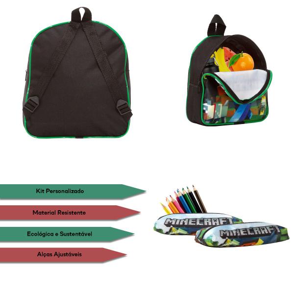 Imagem de Kit Mochila Infantil Costas Estampa Minecraft Volta As Aulas