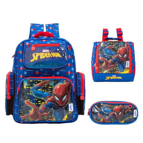 Imagem de Kit Mochila Infantil Costas Homem Aranha Escolar Menino