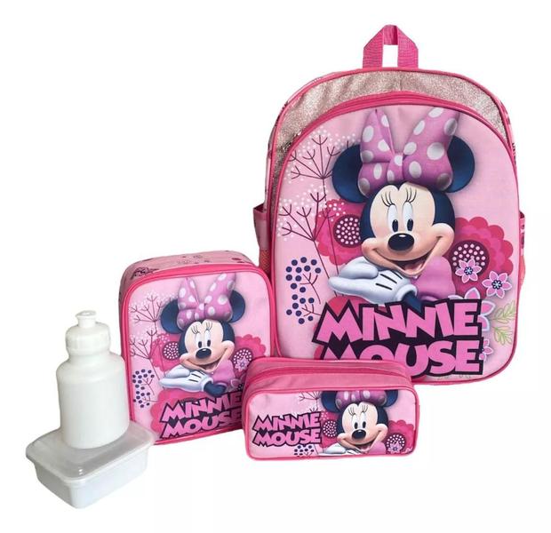 Imagem de Kit Mochila Infantil Costas Minnie Mouse Rosa Lisa Tam G F5