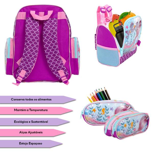 Imagem de Kit Mochila Infantil Costas Sereia Passeio Envio 24 Hrs