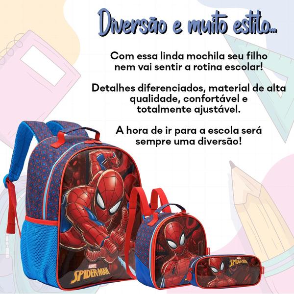 Imagem de Kit Mochila Infantil Costas Spider Man Lancheira Estojo Azul