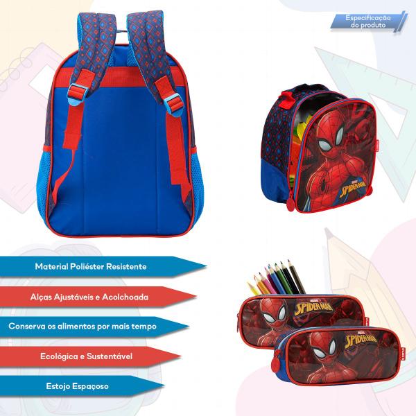 Imagem de Kit Mochila Infantil Costas Spider Man Lancheira Estojo Azul