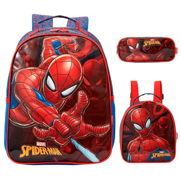 Imagem de Kit Mochila Infantil Costas Spider Man Lancheira Estojo Azul