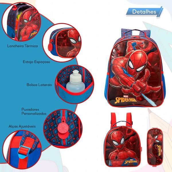 Imagem de Kit Mochila Infantil Costas Spider Man Lancheira Estojo Azul