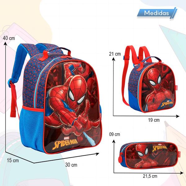 Imagem de Kit Mochila Infantil Costas Spider Man Lancheira Estojo Azul