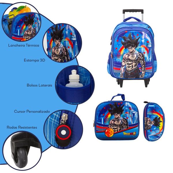 Imagem de Kit Mochila Infantil De Rodinhas Dragon Ball Goku Desenho