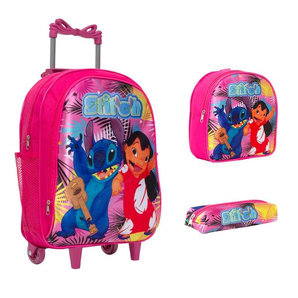 Imagem de Kit Mochila Infantil De Rodinhas Lilo & Stitch Reforçada