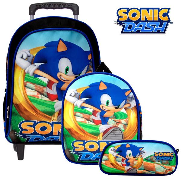 Imagem de Kit Mochila Infantil de Rodinhas Menino Jogo Sonic Toys 2U