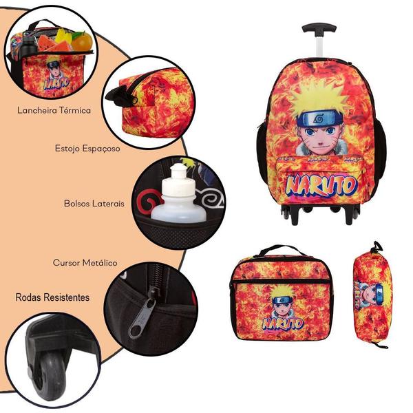 Imagem de Kit Mochila Infantil De Rodinhas Naruto Juvenil + Lancheira